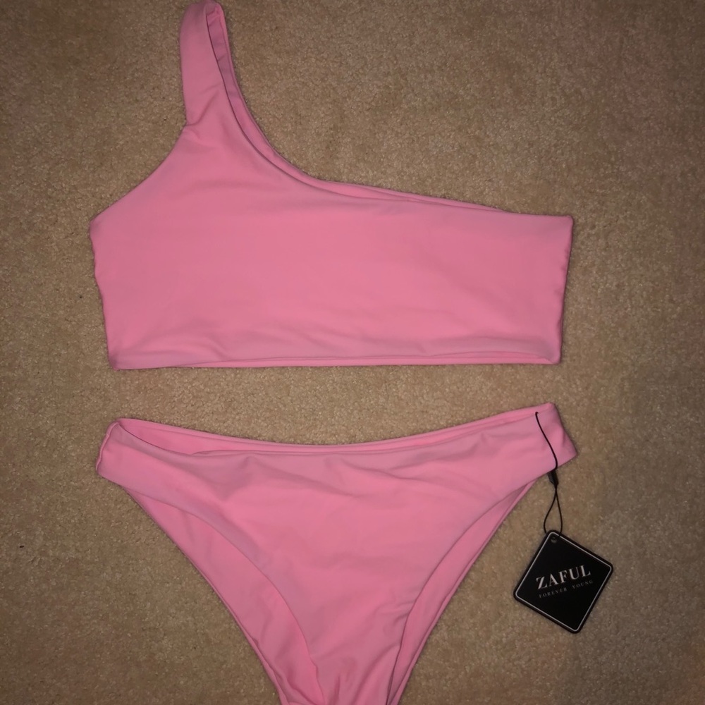 Pink one strap bikini
